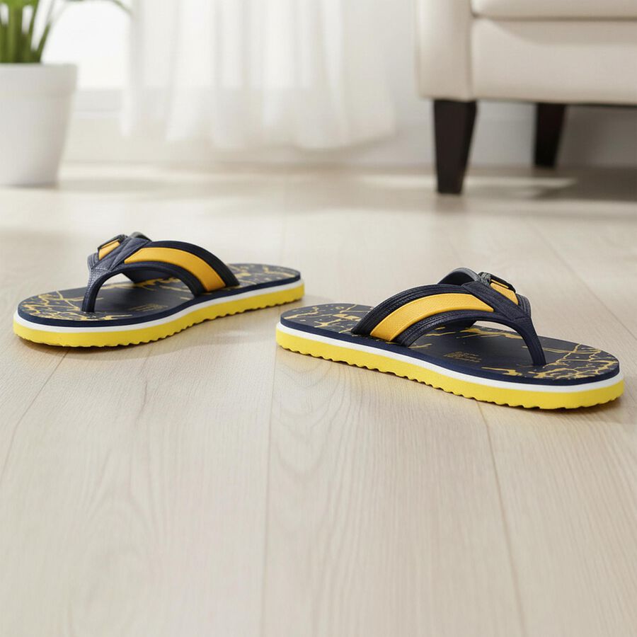 Kids Yellow Printed Flip-Flop Slippers, पीला, large