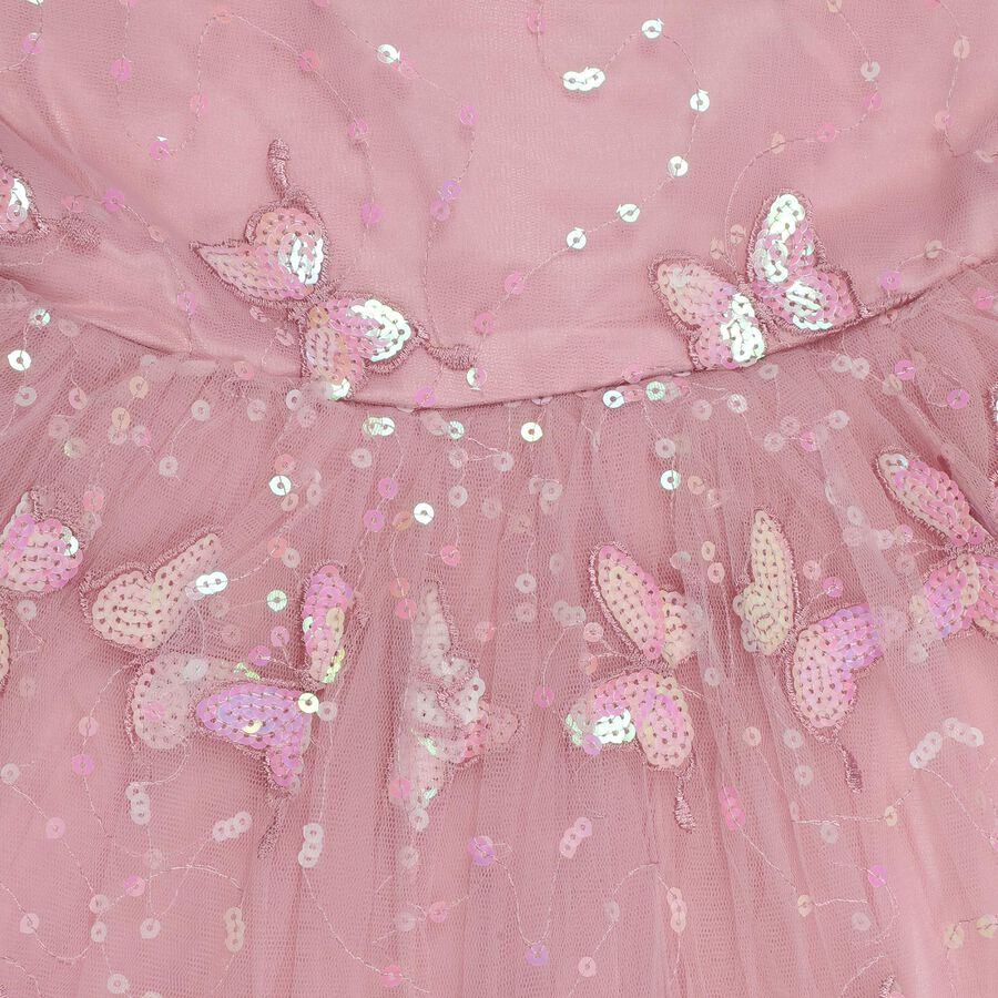 Girls' Pink Round Neck Romantic Frock, Pink, large image number null