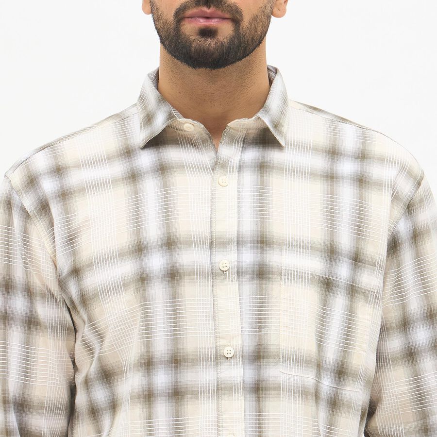 Men's Beige Cotton Spread Collar Casual Shirt, हल्का हरा, large image number null