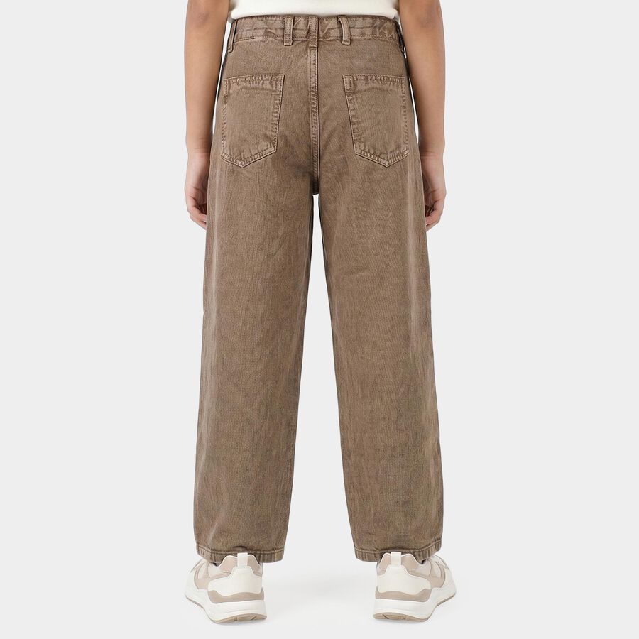 Girls Brown Straight Fit Washed Jeans, Brown, large