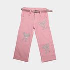 Girls Pink Straight Fit Embellished Jeans, Pink, small