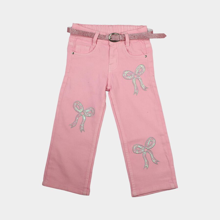 Girls Pink Straight Fit Embellished Jeans, Pink, large