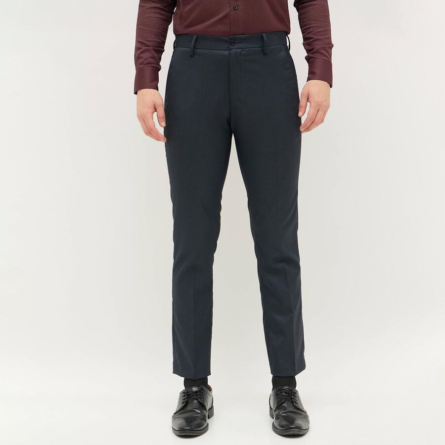 Men's Jet Blue Slim Fit Formal Trousers, Dark Blue, large