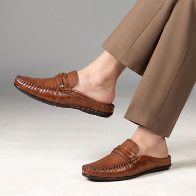 Men's Tan Slip-On Mule Sandals