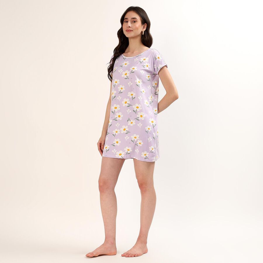Women's Lilac V-Neck Romantic Nighty, Lilac, large