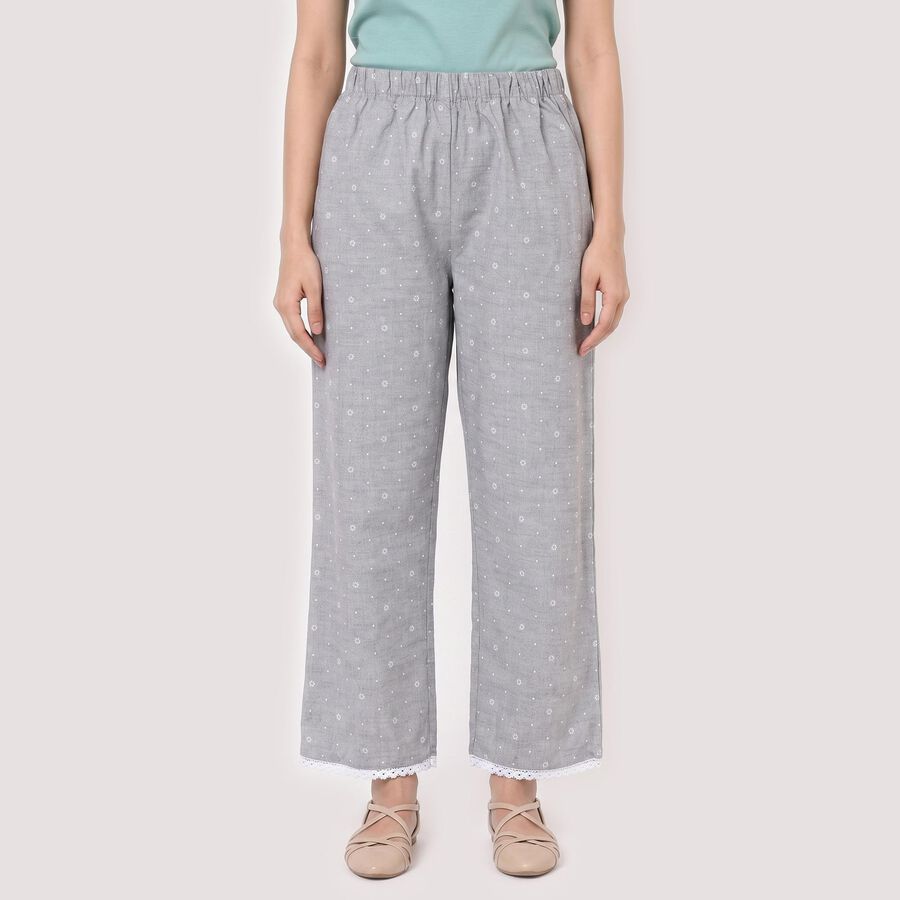 Women's Grey Regular Fit Printed Palazzos, Light Grey, large