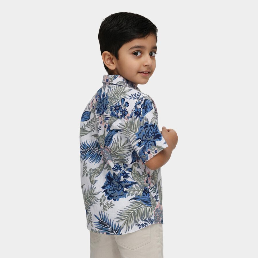 Boys' Off-White Cotton Half Sleeve Spread Collar Floral Casual Shirt, Off White, large