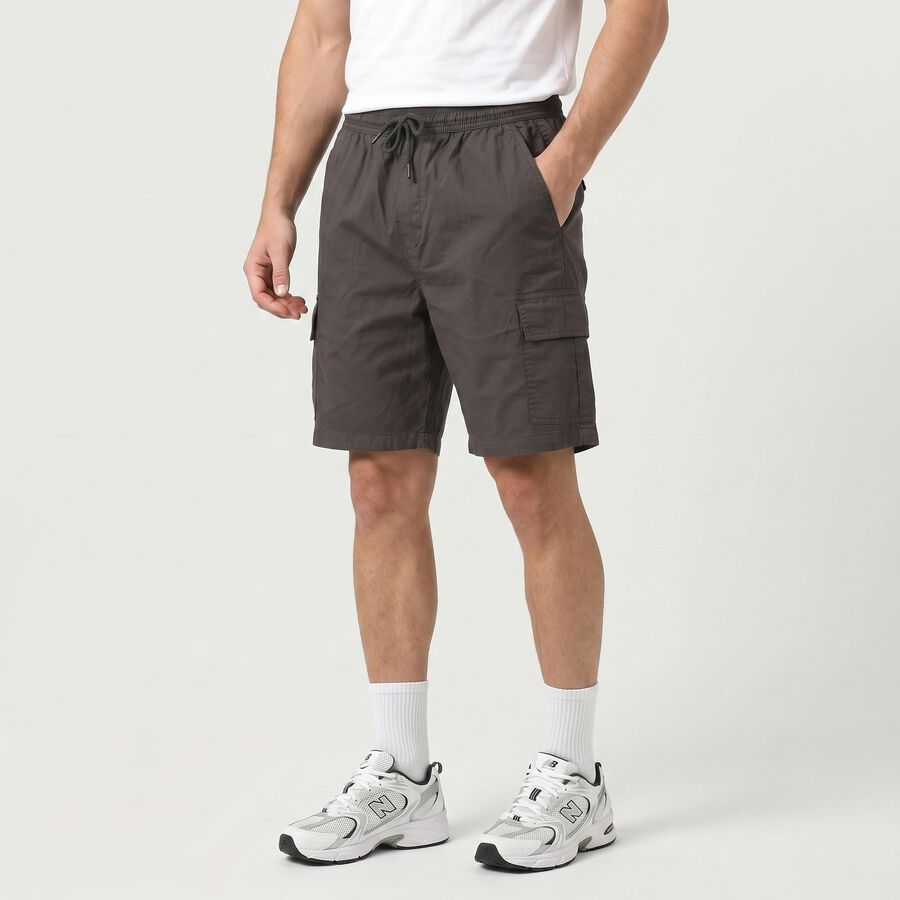 Men's Dark Grey Regular Fit Cargo Bermuda Shorts, Dark Grey, large