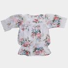 Girls White Round Neck Romantic Floral T-Shirt, White, small