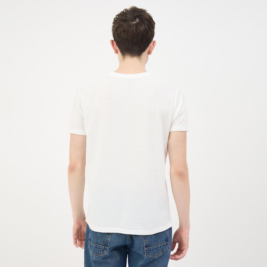 Men's White Round Neck Casual T-Shirt, White, large