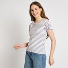 Ladies'  Stripes Round Neck T-Shirt, Light Pink, small