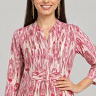 Women's Fuchsia Notch Neck Ikat Printed Kurti, Fuchsia, small