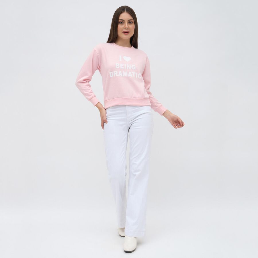 Women's Light Pink Crew Neck Casual Sweatshirt, हल्का गुलाबी, large image number null