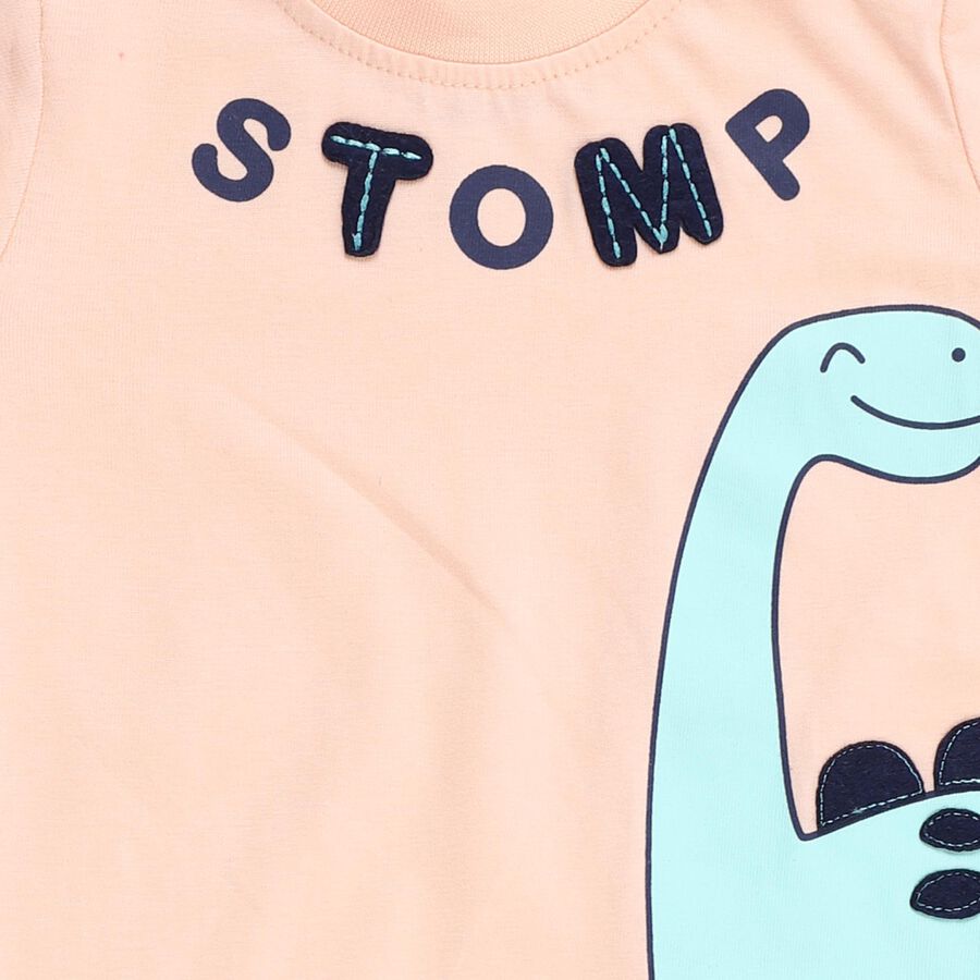 Infants' Light Peach Cotton Round Neck Dinosaur Printed Baba Suit, हल्का हरा, large image number null