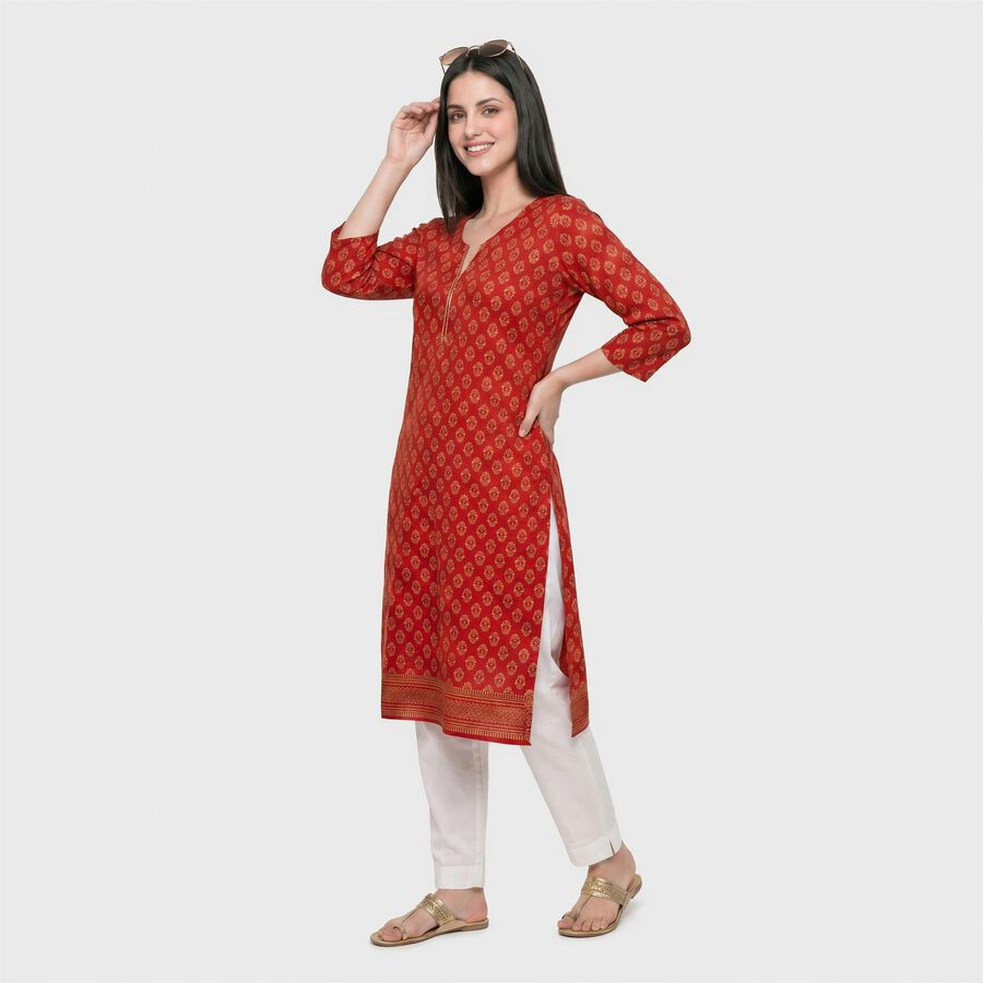 Women's Fuchsia Round Neck Printed Kurta, Fuchsia, large