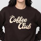 Women Brown Crew Neck Graphic Print Sweatshirt, भूरा, small