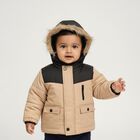 Infants Light Beige Hooded Casual Jacket, Beige, small image number null