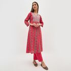 Women's Bright Crimson Red Embroidered Ethnic Set, Fuchsia, small image number null