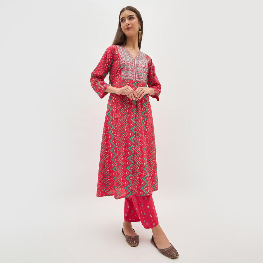 Women's Bright Crimson Red Embroidered Ethnic Set, Fuchsia, large image number null
