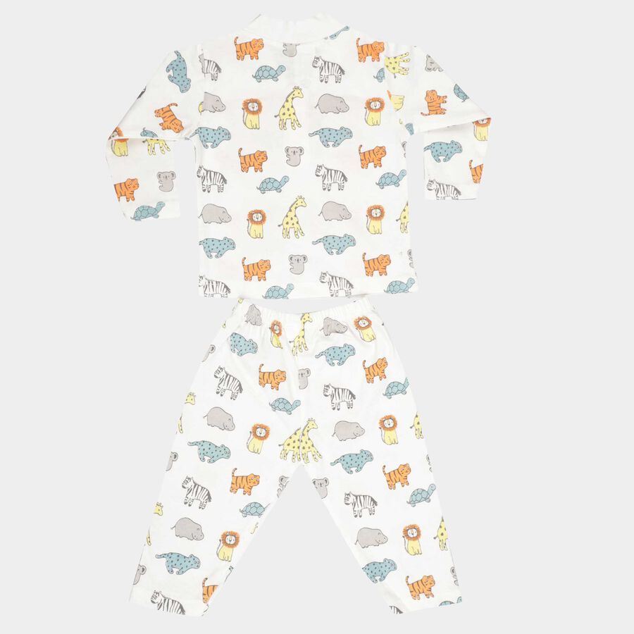 Infants Cotton Printed Night Suit, White, large image number null