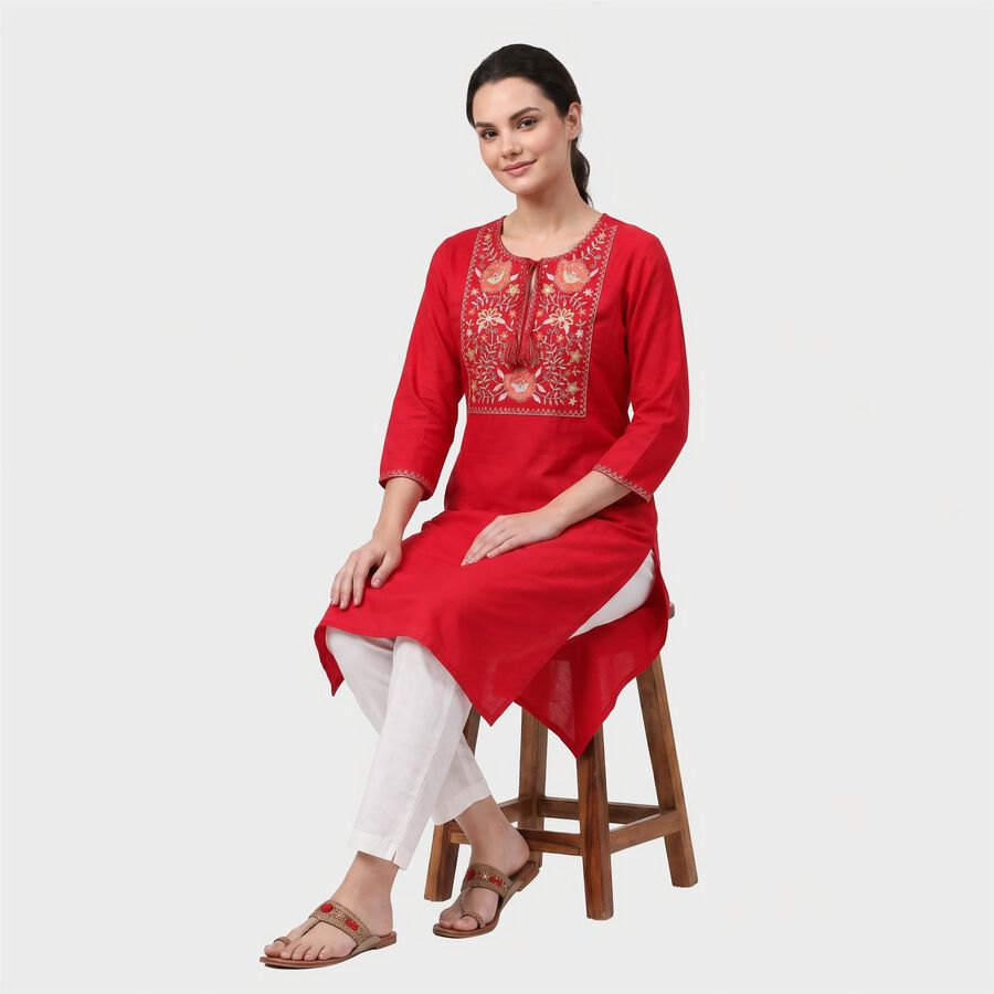 Women's Fuchsia Round Neck EmbroideFuchsia Kurta, Fuchsia, large