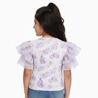 Girls' Soft Lavender Purple Round Neck Casual Floral Printed T-Shirt, लाइलेक, small