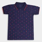 Boys' Deep Midnight Navy Blue Cotton Collar Half Sleeves T-Shirt, Navy Blue, small image number null