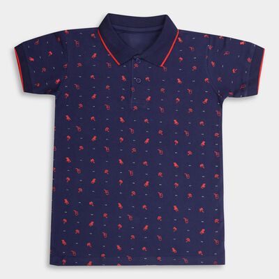 Boys' Deep Midnight Navy Blue Cotton Collar Half Sleeves T-Shirt
