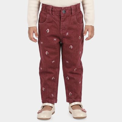 Girls' Brown Straight Fit Embroidered Jeans
