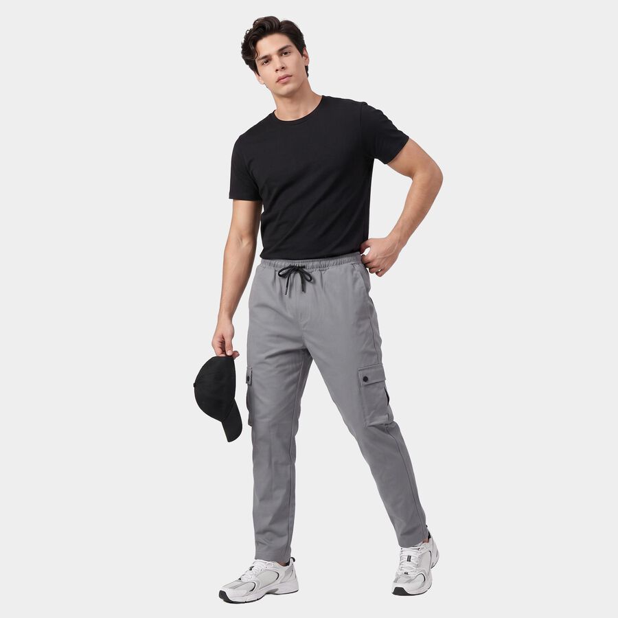 Men's Light Grey Jogger Fit Solid Track Pants, हल्का ग्रे, large