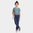 Girls' Navy Blue Straight Fit Embroidered Jeans, गहरा नीला, small
