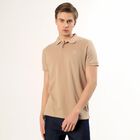 Men's Collared Half Sleeves T-Shirt, Beige, small