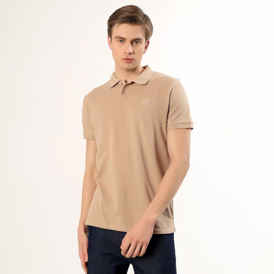 Men's Collared Half Sleeves T-Shirt, Beige, large