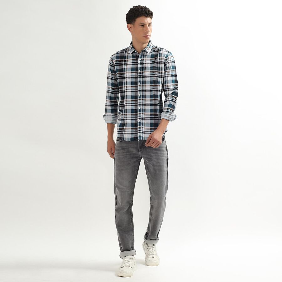 Men's 100% Cotton Casual Shirt, Teal Blue, large image number null