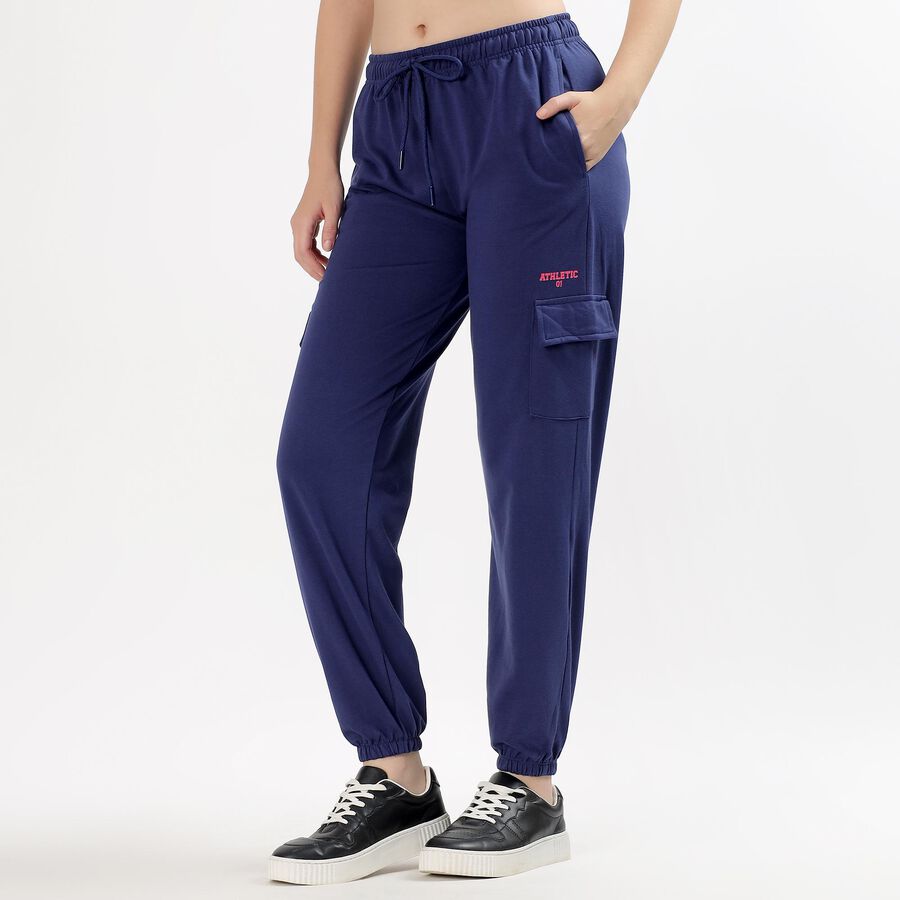Women's Deep Navy Blue Relaxed Fit Cargo Track Pants, Navy Blue, large image number null
