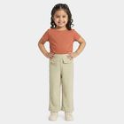Girls' Mint Green Wide Leg Textured Trousers, हल्का हरा, small