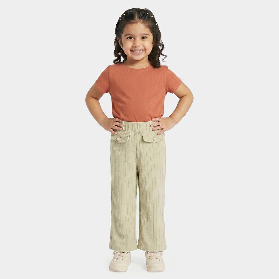 Girls' Mint Green Wide Leg Textured Trousers, हल्का हरा, large