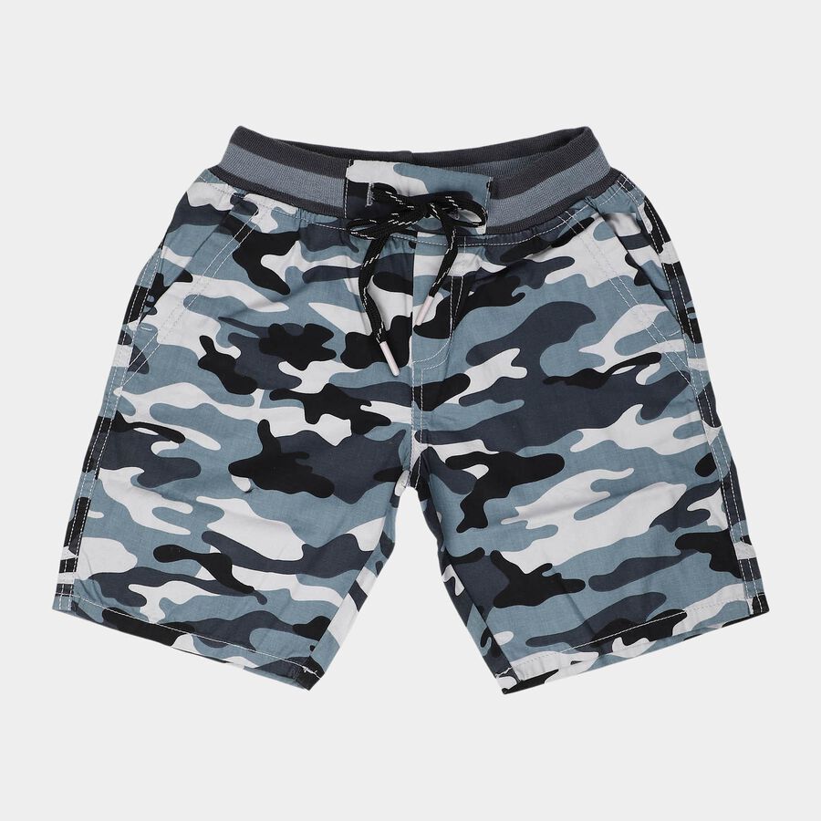 Boys' Light Grey Regular Fit Printed Bermuda Shorts, हल्का ग्रे, large
