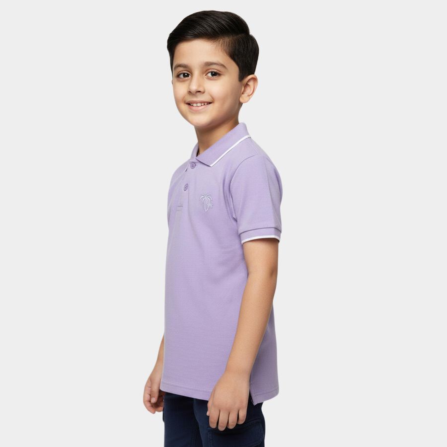Boys Lilac Cotton Polo Collar Preppy Half Sleeves T-Shirt, Lilac, large