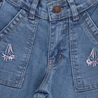Girls' Light Blue Wide Leg Embroidered Cargo Jeans, Mid Blue, small
