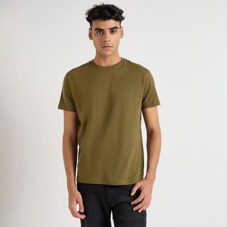 Men's Round Neck Half Sleeves T-Shirt, Olive, large image number null