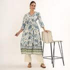 Women's Soft Ivory Cotton V-Neck Floral Printed Kurta, Light Blue, small image number null