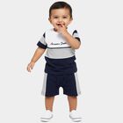 Infants' Navy Cotton Round Neck Colorblock Baba Suit, Navy Blue, small