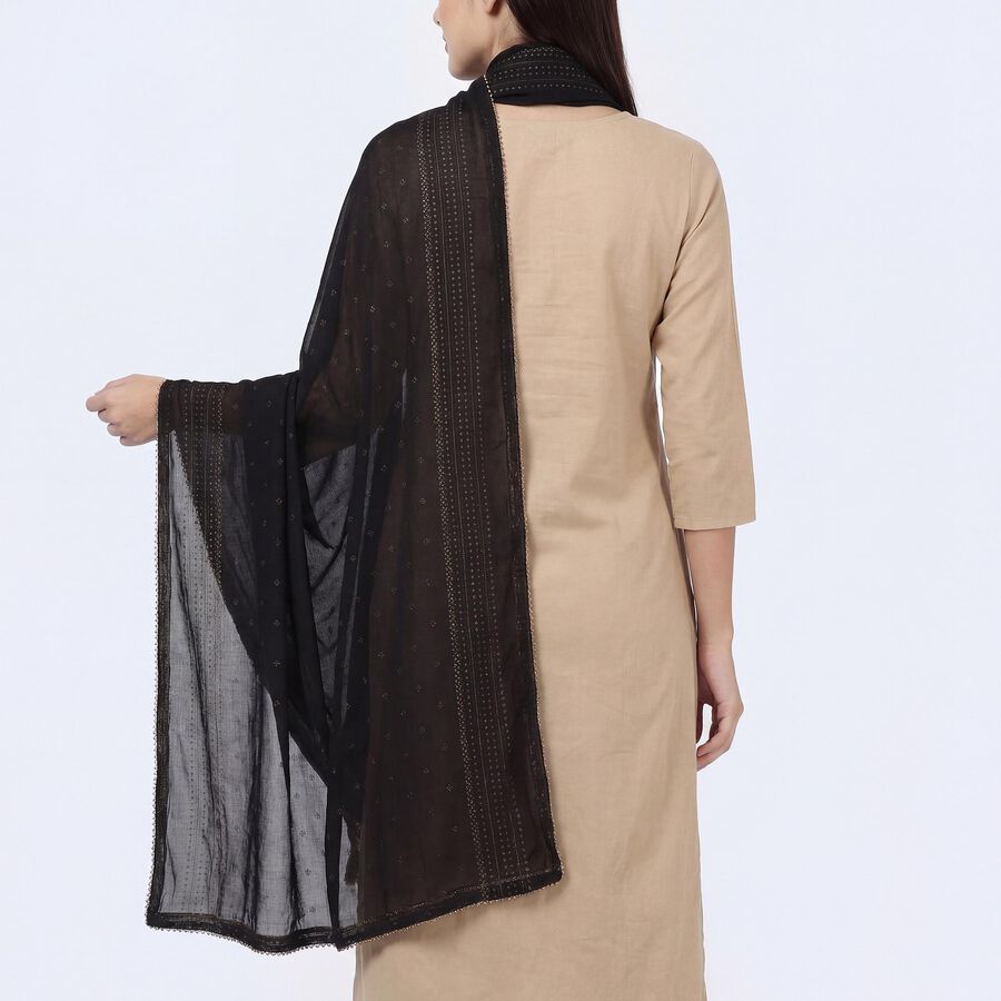Women's Black Cotton Blend Embroidered Dupatta, Black, large