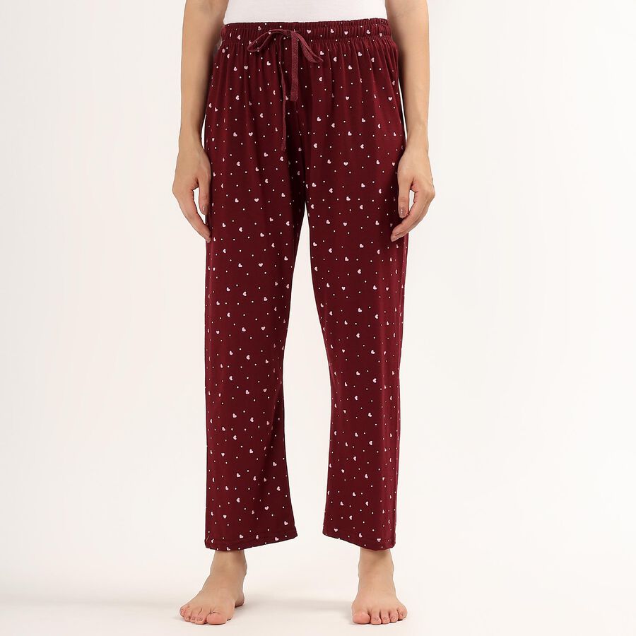 Women's Deep Maroon Printed Elastic Waist Pyjama, Wine, large image number null