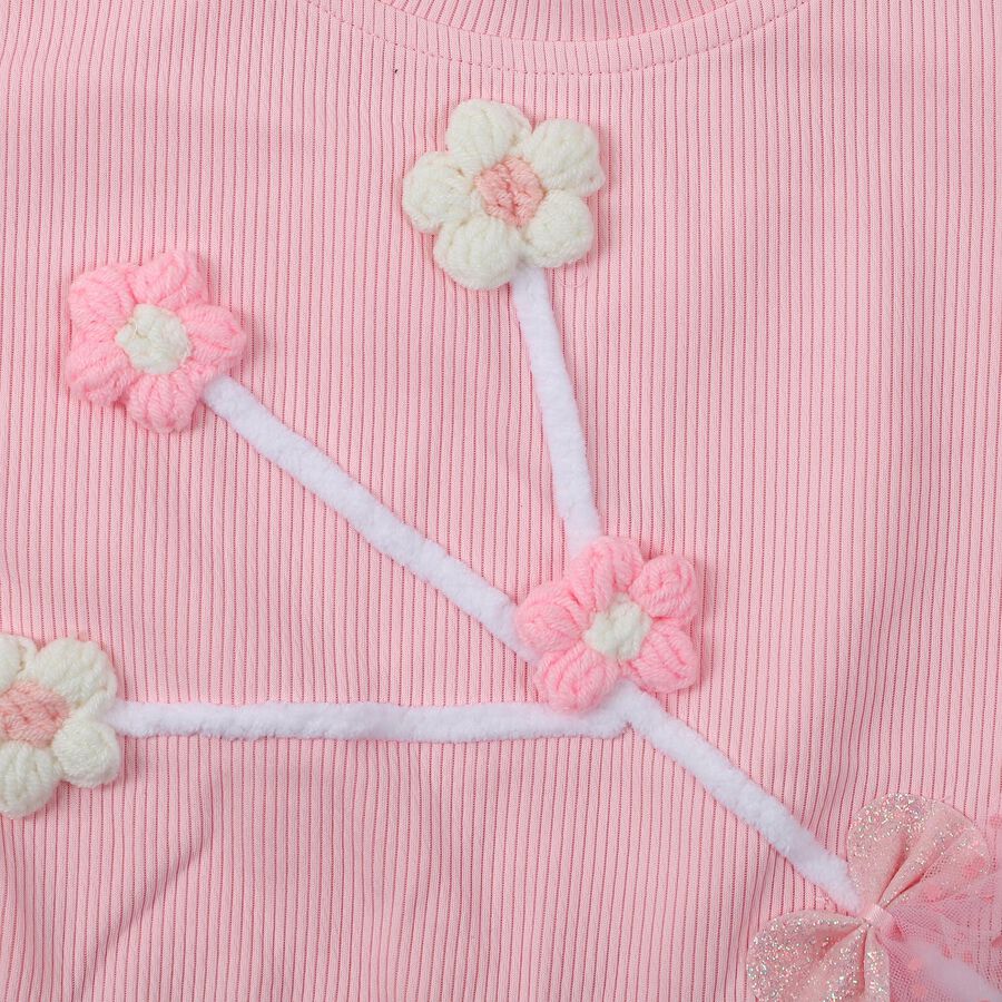 Girls Light Pink Round Neck Casual T-Shirt, Light Pink, large