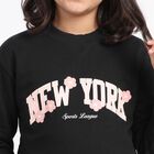 Girls' Black Crew Neck Pullover Sweatshirt, काला, small