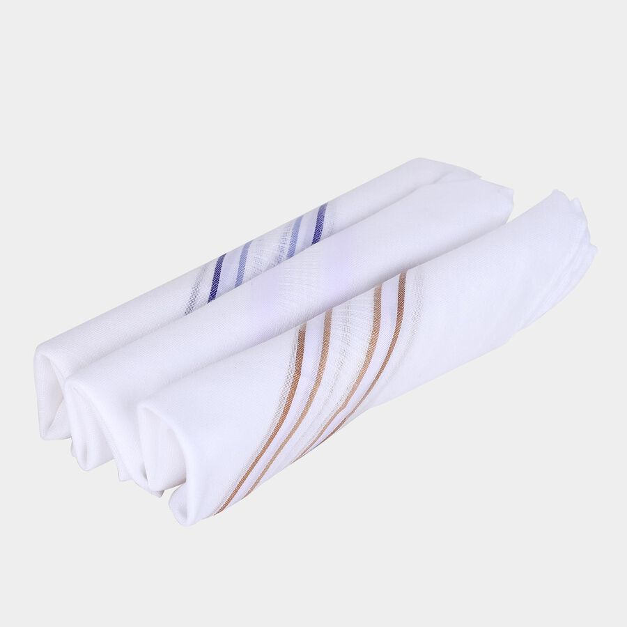 Men's White Striped Pack of 3 Handkerchief, सफ़ेद, large