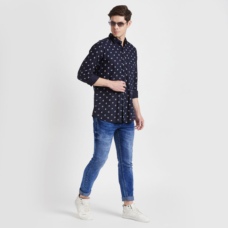 Cotton Printed Casual Shirt, Navy Blue, large image number null
