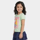 Girls Mint Green Cotton Round Neck Regular T-Shirt, Light Green, small